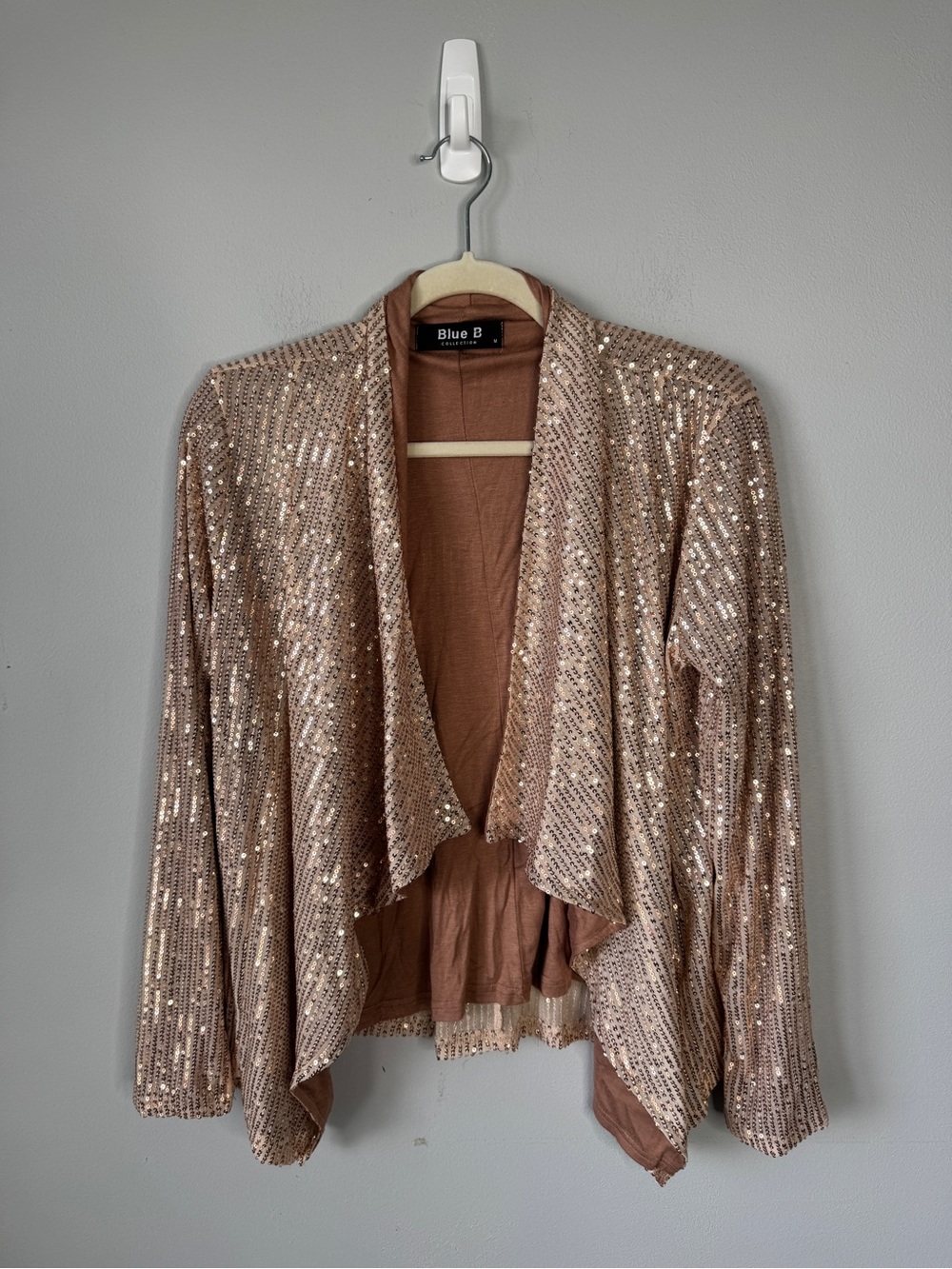 Blue B Rose Gold Sequin Draped Cardigan